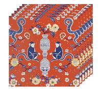 Ethnic Monkey Flowers Cloth Napkins Set of 6, Dinner Napkins Cloth 50 x 50 cm, Soft & Comfortable Reusable Napkin for Party Wedding Napkins
