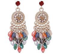 Ethnic Multicolor Crystal Tassel Earrings, Bohemian Statement Dangle Earrings, Vintage Style Face Framing Drop Earrings, Colorful Crystal Accent, 1.8 x 0.8 in, 4.6 x 2.1 cm