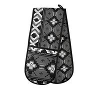 Ethnic Native Southwest American, Tribal Indian Aztec Textiles Double Oven Mitt Gloves Extra Long Potholder High Heat Resistant for Baking Cooking Baking Grilling Handling Hots Pans 35"x7"