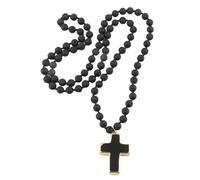 Ethnic Necklace with Crucifix Pendant Knotted Natural Stones Beaded Choker Adjustable Length Collarbone Chain Statement Jewelry