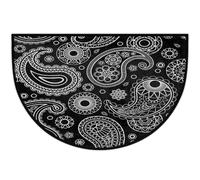Ethnic Paisley Flower Pattern Half Round Door Mat Non-Slip Semi Circle Rug | Washable Half Moon Doormat Home Decor for Kitchen Entrance Outdoor Inside 61 x 91cm