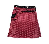 Ethnic Printed Skirt Press Stud Wrap Skirt, Colorful Knee Length Skirt Size Adjustable with snap Buttons Bohemian Gypsy (UK, Alpha, One Size, Regular, Regular, Bordeaux)