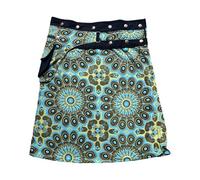 Ethnic Printed Skirt Press Stud Wrap Skirt, Colorful Knee Length Skirt Size Adjustable with snap Buttons Bohemian Gypsy (UK, Alpha, One Size, Regular, Regular, Anise)