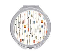 Ethnic Seamless Arrows in Native Style on White Folding Make Up Mirror, Compact 2X/1X Magnification Mirror, Women Portable Travel Makeup Mirror 2.4 x 2.4 inch