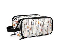 Ethnic Seamless Pattern with Indian Arrows in Native Style on White Women's Portable Makeup Bag with Handle, Cosmetic Bag, Travel Cosmetic Bag Durable Toiletry Storage Organizer 11 x 7 x 5.7 inch