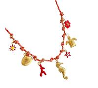 Ethnic Shell Starfishes/Sun Moon/Sea Horse Pendant Necklace Lightweight Rope Chain Jewelry Adjustable Length Festival Gift Pendant Beach Jewelry