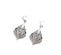 Ethnic Silver Color Round Brown Stone Hook Earrings Vintage Carving Hollow Spiral Pattern Dangle Earrings for Women