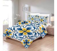 Ethnic Small Double Duvet Set with 2 Pillowcases Coverless Duvet with Plants Washable Reversible All Seasons Lightweight Warm Microfibre - 150 x 22cm sc621