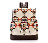 Ethnic South Western Style Boho Geometric Pattern Mini Faux Leather Backpack Purse, Women Ladies Rucksack Handbag School Bag