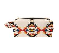 Ethnic South Western Style Boho Geometric Pattern Women Cosmetic Storage Bag with Zipper, Hanging Sponge Makeup Toiletry Bag, Travel Bag Case for Girls Kids