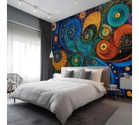 Ethnic Spiral Print Peel and Stick Wall Mural Abstract Boho Canvas Removable Wallpaper,Self-Adhesive Premium Fabric Textured Wall Stickers Decor for Lounge Bedroom 146x102 inches / 366x254 cm