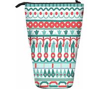 Ethnic Stripe Pattern Telescopic Pencil Stationery Case Pens Storage Box with Zipper Closure for Women Men Boys Girls Tribal Bright Circle Green Red Geometric Stripes