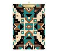 Ethnic Style Abstract Pattern Blue Brown Slim clipboard case Transparent for Classroom Supplies for Teachers Elementary Size 9 x 12 Gold