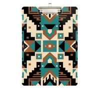 Ethnic Style Abstract Pattern Blue Brown Slim clipboard case Transparent for Classroom Supplies for Teachers Elementary Size 9 x 12 Silver