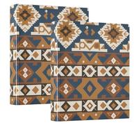 Ethnic Style Abstract Pattern Coffee Blue 1.5 in Notebook Binders 3 Ringed with Interior Pockets 1/2 Packs Aesthetic Binder 200 Sheets