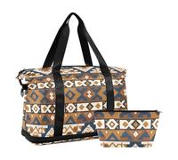 Ethnic Style Abstract Pattern Coffee Blue Large Capacity Workout Bag Gym Sports Carry with Adjustable Strap for Airplane Traveling