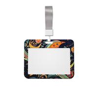 Ethnic Style Birds ID Badge Holder with Lanyard Horizontal Hard Plastic ID Card Case with Clear Window, Waterproof Work Badge Sleeve Fashion Card Protector Pouch for Women Men