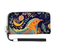 Ethnic Style Birds RFID Blocking Wallet for Women,Clutch With Change Pocket, Wristlet Wrist Strap with Card Slots