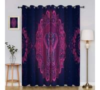 Ethnic Style Blackout Curtains for Bedroom Elephant 3D Print Pattern Eyelet Thermal Insulated Bedroom Curtains for Boys Girls 2 x 46W x 54H inYI4721
