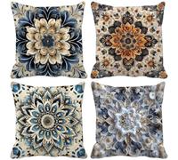Ethnic Style Cushion Covers 40 x 40 Set of 4, Square Outdoor Cushions Soft Sofa Pillows Covers with Invisible Zipper for Outdoor Garden Furniture Bench Living Room Decorative Pillows (Bohemia) d16-D