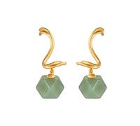 Ethnic Style Earrings S925 Retro Silver Sterling Nephrite Sapphire Elegant Geometric Personality Women's Fashion Earrings Sapphire, LJBLEUSK