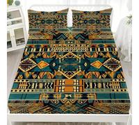 Ethnic Style Geometric Abstract Patterns 4Ft Small Double Fitted Bed Sheet - Hotel Luxury Breathable Fitted Sheet Deep Pocket 12 inch Multicolored Soft & Comfy Brushed Bed Sheet for Kids