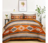Ethnic Style Geometric Patterns Premium Reversible Duvet Set - Modern Printed Bedding - Soft & Hypoallergenic Coverless Duvet - Stylish Double-Sided Design for Bedroom Decor, 200 x 200 cm, Orange Gray