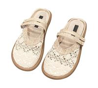 Ethnic Style Linen Lace Casual Anti Breathable Large Size Ethnic Style Linen Lace Casual Flat Slippers S Slippers 7 Women (Beige, 3.5)