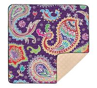 Ethnic Style Paisley Cashew Flower Ham Tattoo Large Stylish Baby Play Mat for Floor Water Resistant Tummy Time Activity Mat for Baby Toddler Infant, 50'' x 50''
