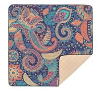 Ethnic Style Paisley Cashew Flower Ham Tattoo Soft Padded Baby Activity Play Mat for Indoor Outdoor Cozy Breathable Baby Crawling Mat for Babies Infants Toddlers, 50'' x 50''