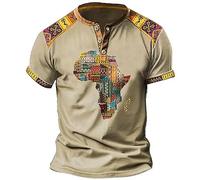 Ethnic Style Print T Shirts for Men Summer Retro Creative Print Henley Collar Short Sleeve Tee