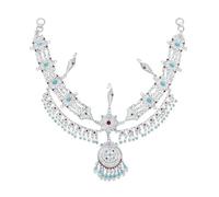 Ethnic style retro diamond forehead chain hair belt multi-layer hollow alloy tassel headdress(Silver)