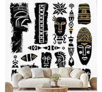 Ethnic Style Wall Mural, African Mask Wall Stickers, 200x140 cm, Tribal Elements Canvas Wallpaper for Bedroom Living Room Stickers Peel and Stick Photo zo84a