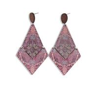 Ethnic style wood printed geometric rhombus-shaped earrings - a niche accessory