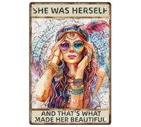Ethnic StyleMetal Tin Sign She was Herself and That's What Made Her Beautiful Tin Sign Thick Tinplate Print Poster for Home Yard Coffee Forest Room Nature Wall Decor 8x12"