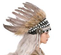Ethnic Styles Feathered Ornament Flexible Band Costume Accessory Cosplay Headband for and Special Functions Headpiece, Natural Color, One Size