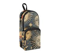 Ethnic Sun Moon Star Pencil Case, Big Capacity Pen Bag with Compartment Students Schoolbag Shape Stationery Organizer Pencil Pouch Marker Case for School Office Work