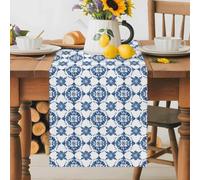Ethnic Tribal Blue Floral Texture Table Runner 72 Inches Long, Vintage Seamless Pattern Washable Table Runners Heat-Insulation Kitchen Dining Table Decorations for Home Party Decor 13x72in