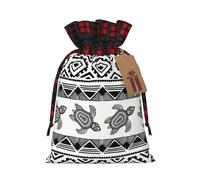 (Ethnic Turtle Striped) Christmas Drawstring Gift Bags, Reusable Buffalo Plaid Drawstring Wrapping Bags For Xmas Party Supplies M