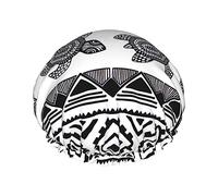 Ethnic Turtle Striped Print Bath Hair Cap Double Layer Shower Cap For Women And Men Reusable Lightweight Soft