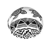 Ethnic Turtle Striped Print Premium Double Layer Shower Cap For Women With Reusable Shower Cap For Hair - Waterproof Plastic Cap - Shower Caps For Long, Short And Curly Hairs