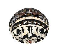 Ethnic Turtle Striped Printed Double-Layer Waterproof Shower Cap - Reusable Spa & Face Mask Bathing Hat for Travel, Home Care & Beauty Routine