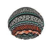 Ethnic Turtle Striped Shower Cap for Women Men Large Waterproof Shower Bonnet Elastic Band Bathing Hair Hat Spa Salon Caps Double Layered Reusable Bath Caps for Long Hair, Braids