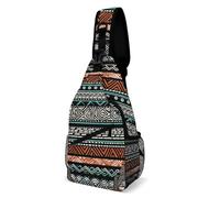 Ethnic Turtle Striped Sling Bag with Rfid Blocking Causal Mens Crossbody Bag Lightweight Chest Pack Large Man Purse Travel Crossbody Backpack Shoulder Sling Backpack for Hiking Running Cycling