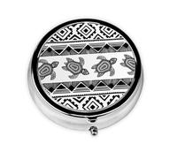 Ethnic Turtle Striped This Small, Round Pill Box is a Portable Travel Medicine Organizer with Three compartments for Storing Daily medications.