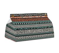 Ethnic Turtle Striped Tissue Box Cover Rectangle Modern PU Leather Tissue Holder Farmhouse Napkin Holders Decorative Tissues Box Holder for Bathroom Kitchen Office Bedroom Dresser