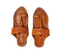 Ethnic Vibes Women's Kolhapuri Leather Chappal Ethnic Indian Jutti Khussa Flat Shoes US Size 6-11 ST47, Brown, 7 UK