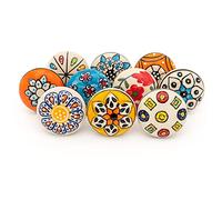 ETHNICITI 10 x Multicolour Flower Handpainted Round Ceramic Door Knobs Cupboard Drawers Cabinets Wardrobe Assorted Vintage Shabby Chic Kitchen Bedroom Living Furniture Dresser Pulls Handles - Design 1