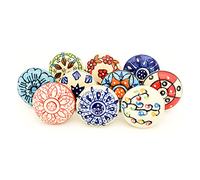 ETHNICITI 10 x Multicolour Flower Handpainted Round Ceramic Door Knobs Cupboard Drawers Cabinets Wardrobe Assorted Vintage Shabby Chic Kitchen Bedroom Living Furniture Dresser Pulls Handles - Design 2