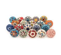 ETHNICITI 20 x Multicolour Flower Handpainted Round Ceramic Door Knobs Cupboard Drawers Cabinets Wardrobe Assorted Vintage Shabby Chic Kitchen Bedroom Living Furniture Dresser Pulls Handles Home Decor